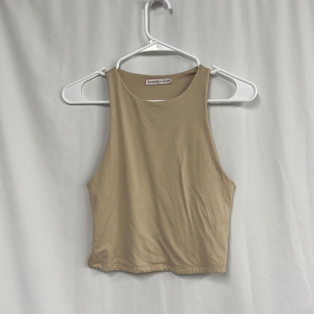 Basic Tan High Neck Cropped Tank